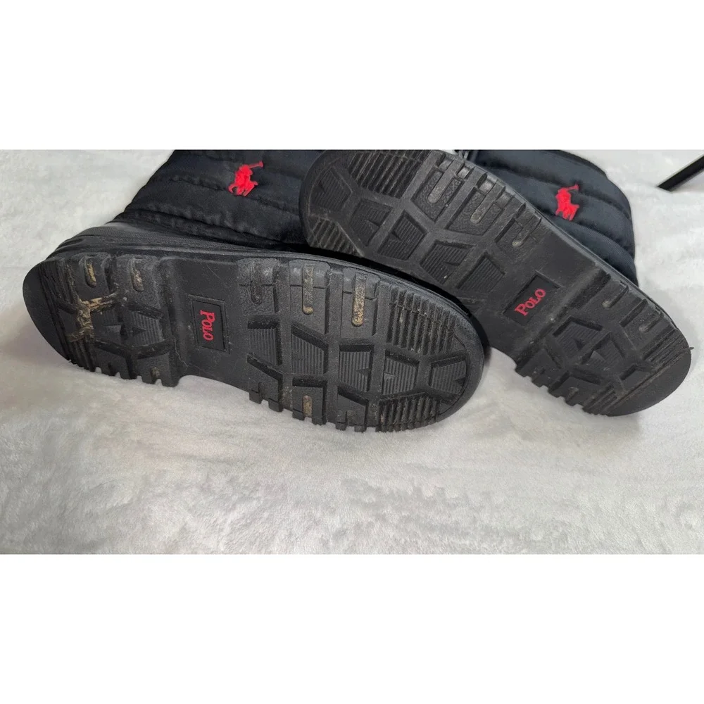 Polo Ralph Lauren Vancouver Zip Kids Snow Boots Black Red Pony Size 2 95670
